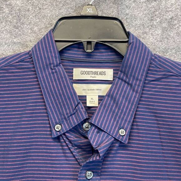 NWT GOODTHREADS Button Down Shirt Men’s XL Blue Red Stripe Poplin Slim Fit Work - Picture 2 of 14